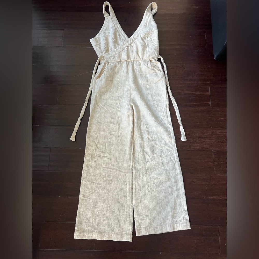 Anthropologie Cream Textured Jumpsuit